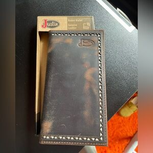 Justin Boots Distressed Brown Leather Long Bifold Wallet
